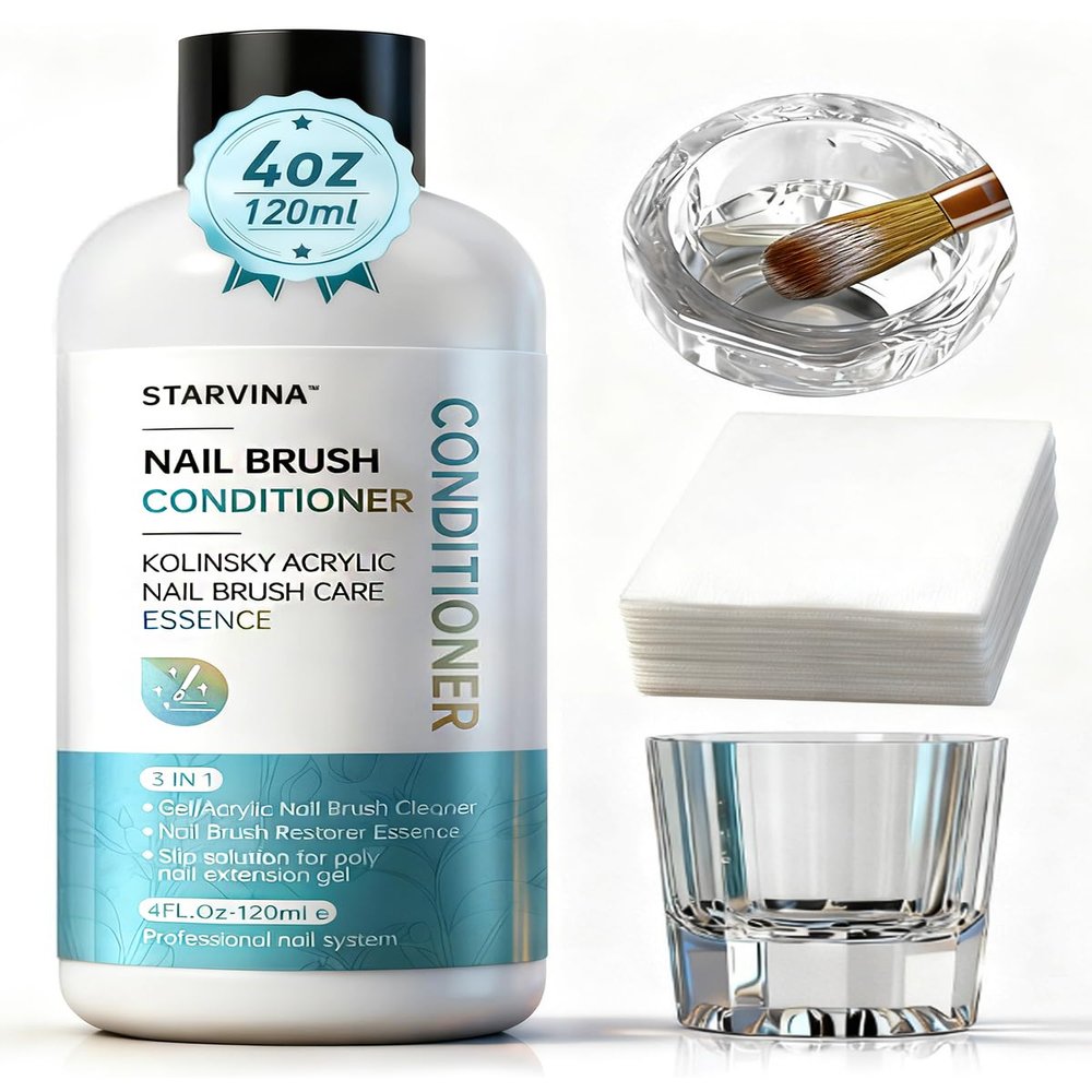 STARVINA Nail Brush Cleaner and Conditioner 4oz - Deep Cleans Gel Polish, Dip Powder, Builder Gel, Poly Gel Slip Residue and Restores Kolinsky Sable, Acrylic Art Brushes