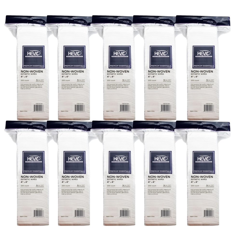 KEV.C SKIN CARE Premium Non Woven Esthetic Wipes 4 x 4, 200 Count (10 Pack)