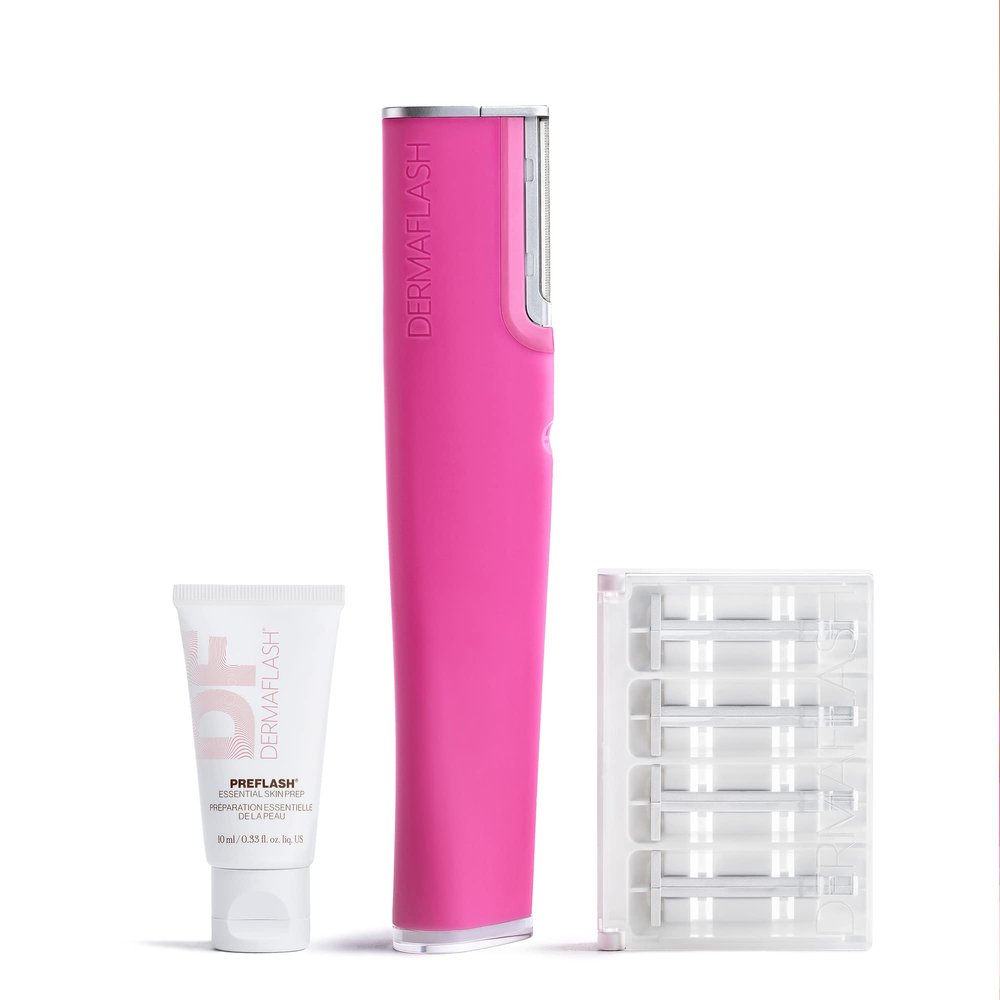 DERMAFLASH LUXE+ Sonic Dermaplaning Tool for Face Peach Fuzz Removal, Anti-Aging and Exfoliation, Pop Pink