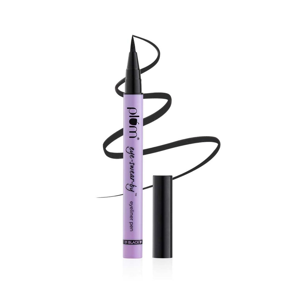 Plum Eye-Swear-By Eyeliner Pen, Flexible Felt-Tip, Smudge-Proof, 100% Vegan & Cruelty Free, 01 Black (ELN4628)