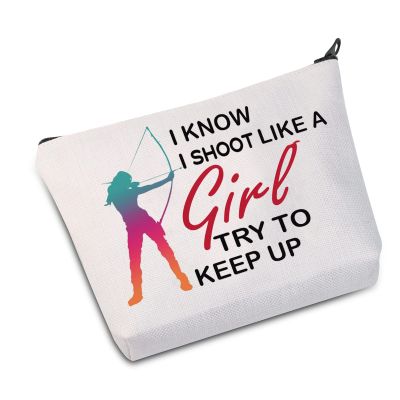 JXGZSO Archery Cosmetic Make Up Bag Archer Gifts I Know I shoot Like A G Try to Keep Up Makeup Zipper Pouch Bag (I Know I shoot Bag)