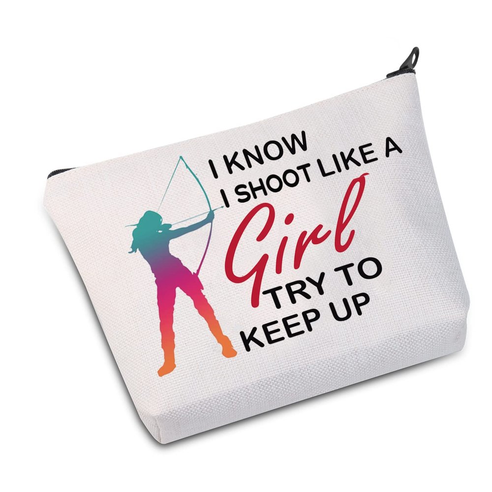 JXGZSO Archery Cosmetic Make Up Bag Archer Gifts I Know I shoot Like A G Try to Keep Up Makeup Zipper Pouch Bag (I Know I shoot Bag)