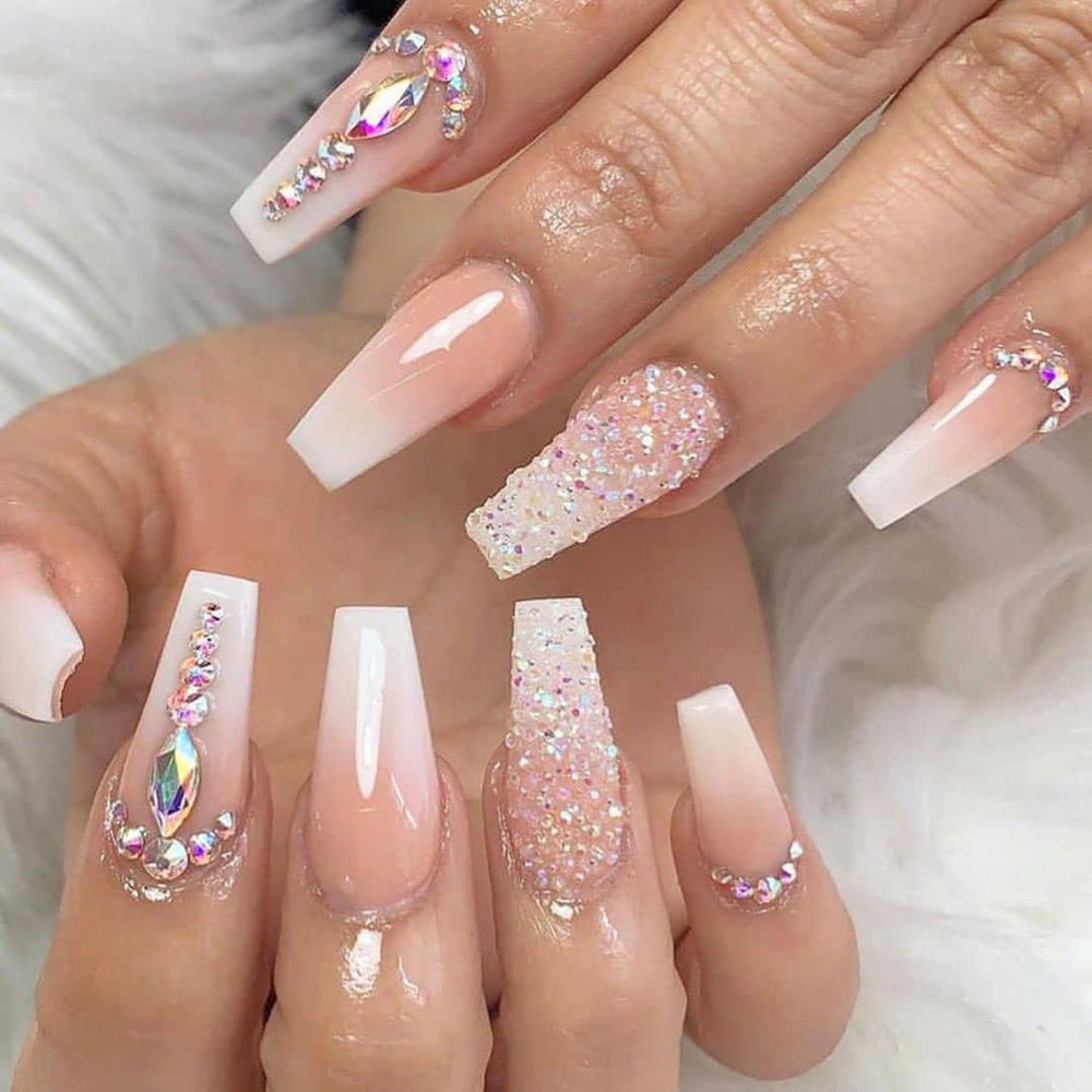 Yivaiks 24 Pcs Advanced Hand Made Customization Press on Nails, Luxurious Rhinestone Design Ballerina Fake NailsPerfect Accessory for Banquets, Soirees, Parties(GD-004)
