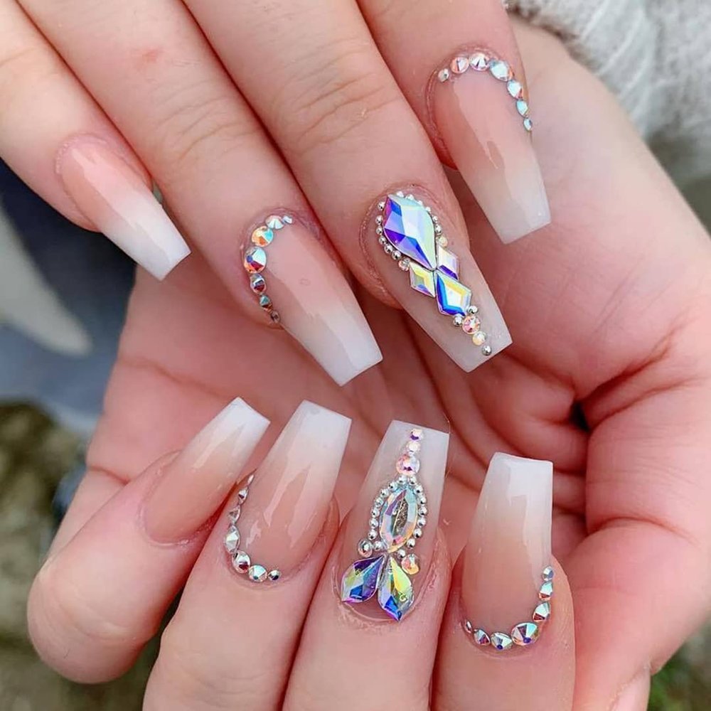 Yivaiks 24 Pcs Advanced Hand Made Customization Press on Nails, Luxurious Rhinestone Design Ballerina Fake NailsPerfect Accessory for Banquets, Soirees, Parties(GD-001)