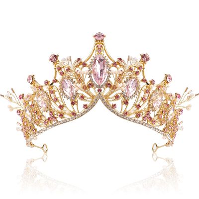 AOPRIE Hera's Light Tiaras and Crowns for Women Gold Pink Girls Crystal Hair Accessories for Wedding Prom Bridal Birthday Party Halloween Costume Christmas Gifts Leaves Princess Tiara for Girls
