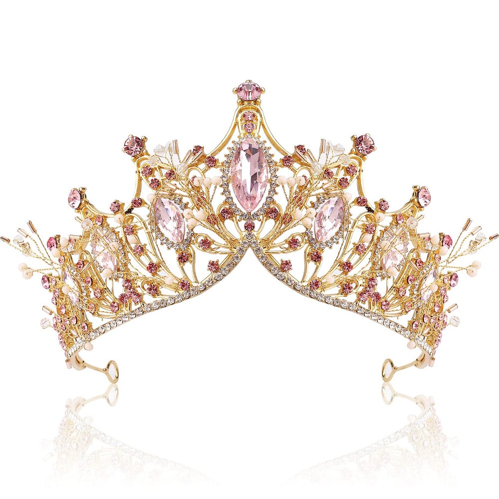 AOPRIE Hera's Light Tiaras and Crowns for Women Gold Pink Girls Crystal Hair Accessories for Wedding Prom Bridal Birthday Party Halloween Costume Christmas Gifts Leaves Princess Tiara for Girls