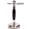 SANWA Deluxe Stainless Steel Shaving Brush Stand Holder for Razor & Brush - Extra Wide Openings, Weighted Base Black Handle view 1