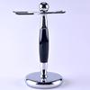 SANWA Deluxe Stainless Steel Shaving Brush Stand Holder for Razor & Brush - Extra Wide Openings, Weighted Base Black Handle view 3