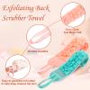 2 Pack Exfoliating Back Scrubber Double Sided Exfoliating Cloth with Strap Long Body Scrub Sponge Shower Loofah with Handle for Women Men Deep Clean Body Washing (Pink, Blue, Soft Cloth) view 3