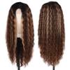 FEEL ME 28" Deep Wave Frontal Wig Long Synthetic Curly Wig Ombre Highlight Lace Front Wig for Women with Simulated Scalp Honey Blonde Loose Deep Curly Lace Wigs Middle Part for Daily Use R6/6A/27S view 2