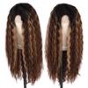 FEEL ME 28" Deep Wave Frontal Wig Long Synthetic Curly Wig Ombre Highlight Lace Front Wig for Women with Simulated Scalp Honey Blonde Loose Deep Curly Lace Wigs Middle Part for Daily Use R6/6A/27S view 4