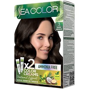 Natural Effect Hair Dye Kit - Permanent Color & Ammonia Free - Dark Brown (1 Kit)