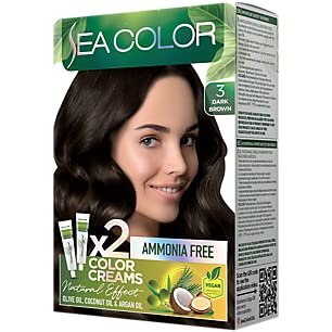 Natural Effect Hair Dye Kit - Permanent Color & Ammonia Free - Dark Brown (1 Kit)