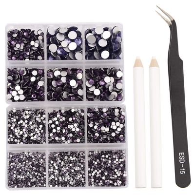 NCB 8000pcs Non Hotfix Rhinestones 10 Sizes Flatback Crystal Glass Rhinestones with Tweezers and Picking Pen for Nail Art Clothes Bags Phone Decorations Crafts DIY (018 Tanzanite Mix SS3-SS30)
