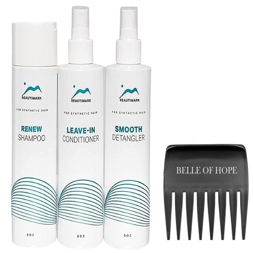 4PC Synthetic Hair Care Must Haves Kit , 8floz each, Wig Brush, and 19 Page How To Guide Y