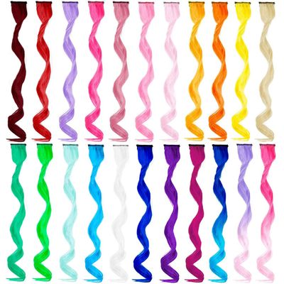 22 PCS Colored Hair Extensions Clip in, Curly Wavy Colorful Extension for Kids Girls - Party Highlights Synthetic Hairpiece 17 inch