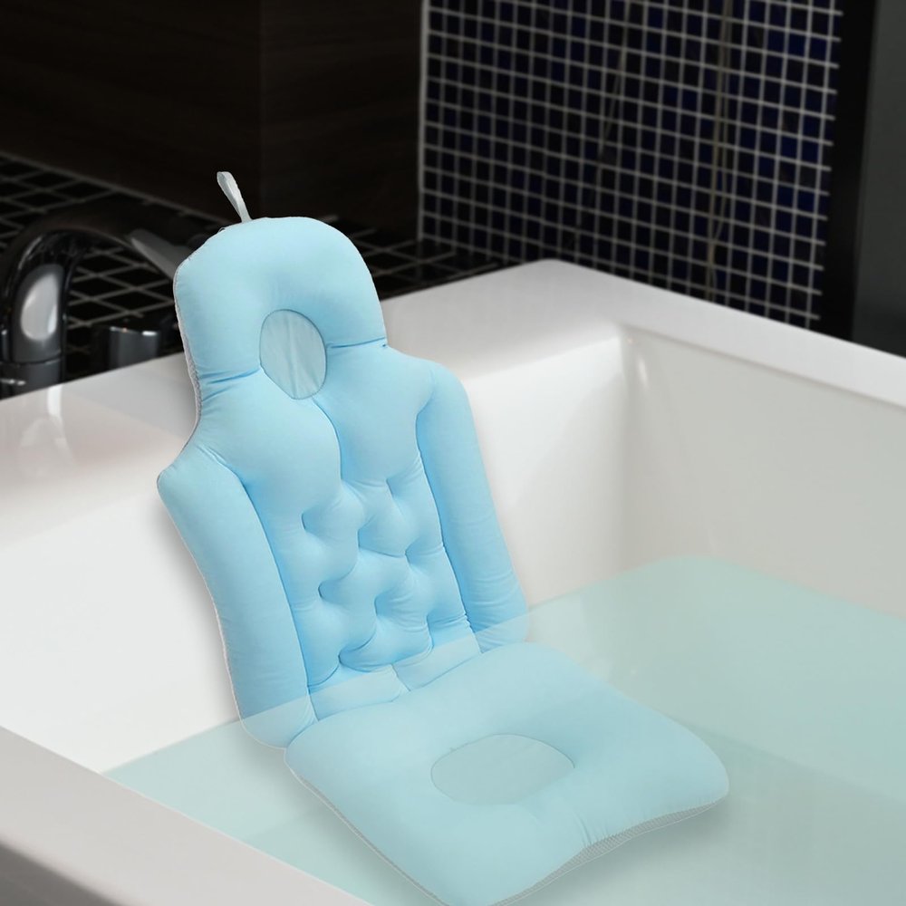 Bathtub Cushion, Bathing Bath Mat Soft Breathable Folding Headrest Back Support Bath Pillow Cushion Bathtub Support Bathtub Headrest Cushion Back Cushion for Spa Bathing(Blue)