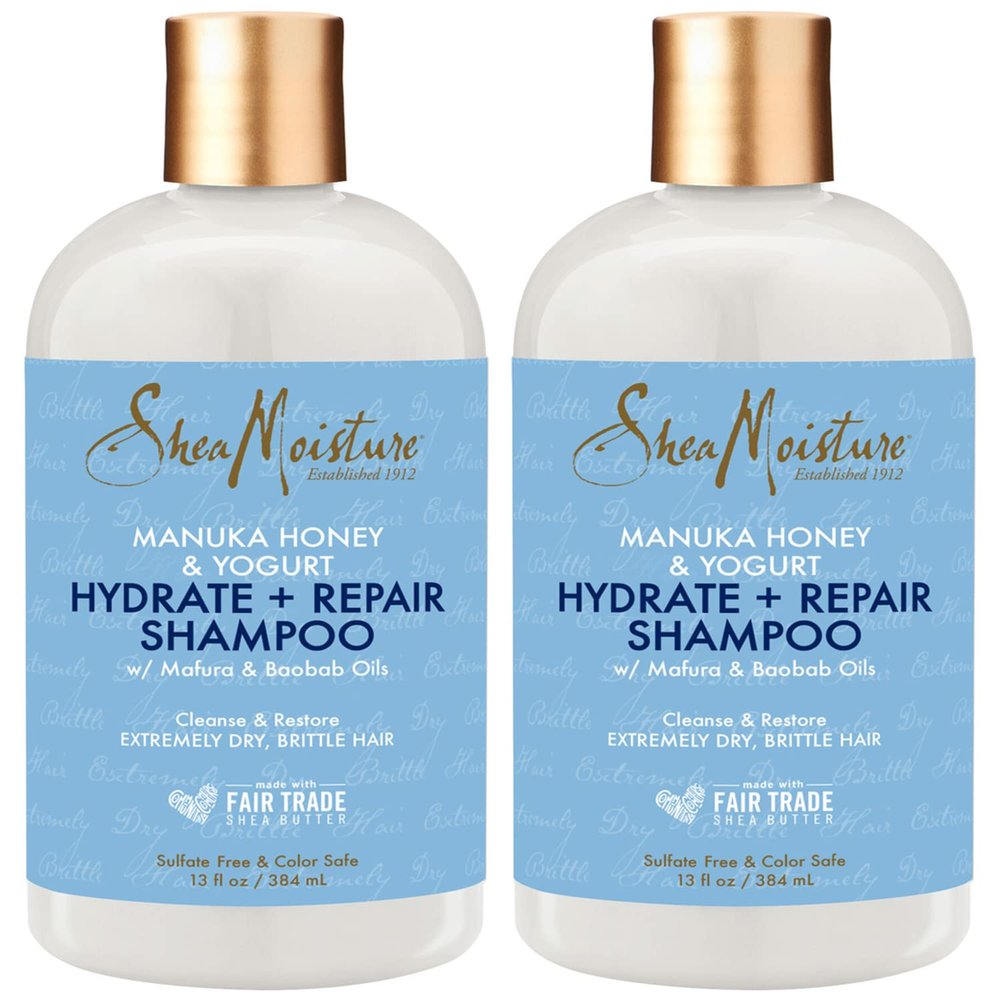 SheaMoisture Hydrate & Repair Moisture Shampoo for Damaged Hair, Manuka Honey, Moisturizing with Shea Butter, Honey & Yogurt, Pack of 2-13 Oz Ea