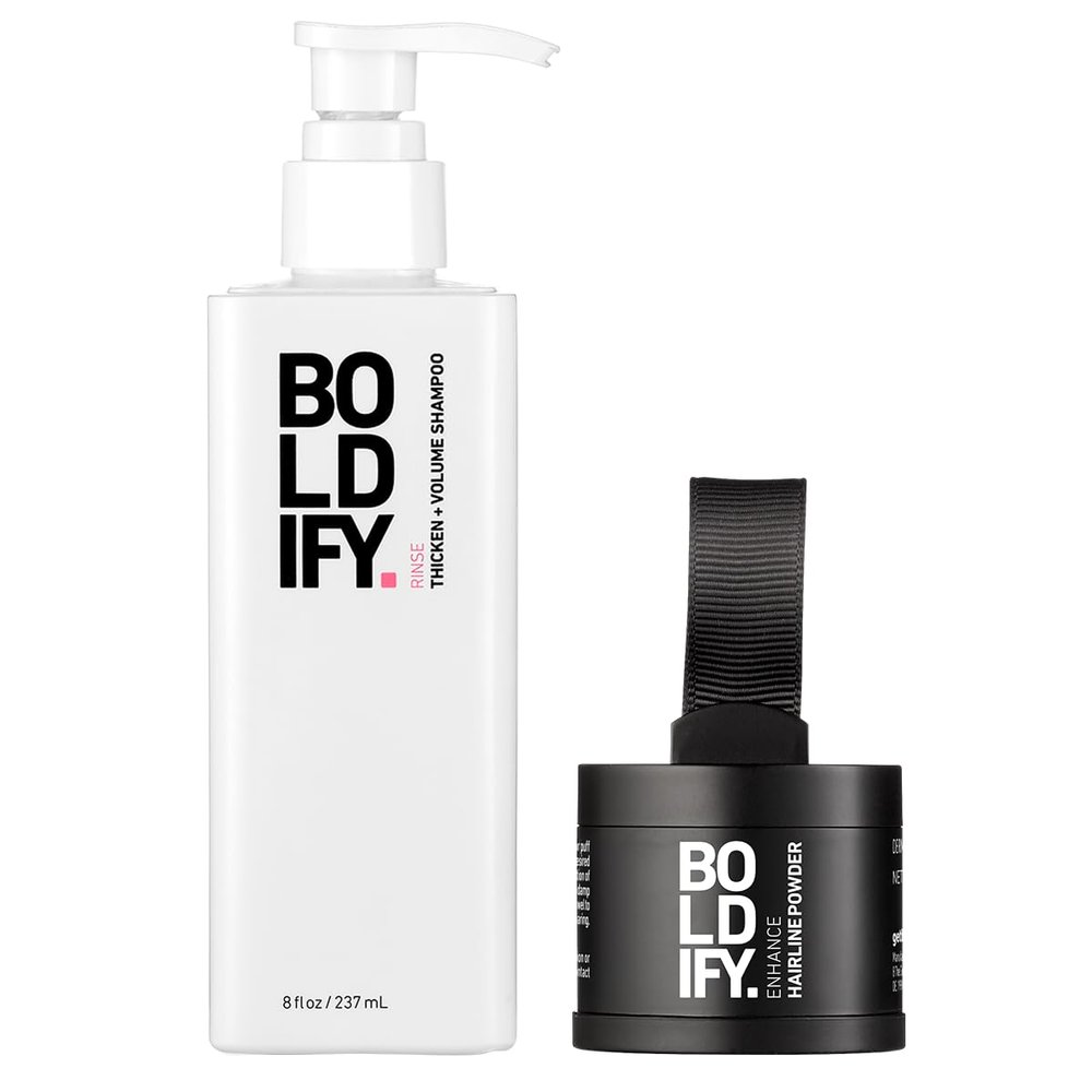 Boldify Hairline Powder + Shampoo: Bundle: Root Touchup Hair Loss Powder and Natural Volumizing Shampoo for Fine Hair (White)