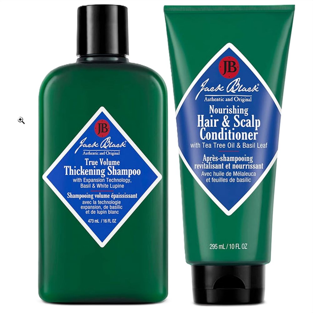 Jack Black True Volume Thickening Shampoo, 16 Ounce with Jack Black - Nourishing Hair and Scalp Conditioner, 10 Fl Oz