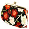 (0105-13) Uni Fiber, Made in Japan, Futoshi Crepe, Japanese Pattern, Gamaguchi Cosmetic Pouch, Modern Plum, Black, Red / Black, free size view 1