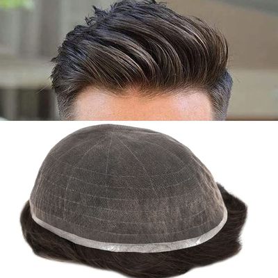 Notherss Full French Lace Mens Toupee Human Hair Piece Replacement Systems Full Lace Mens Hair System Toupee for Men Hair Pieces Bleached Knot Natural Hairline6''X8''2# DARKEST BROWN-120% density