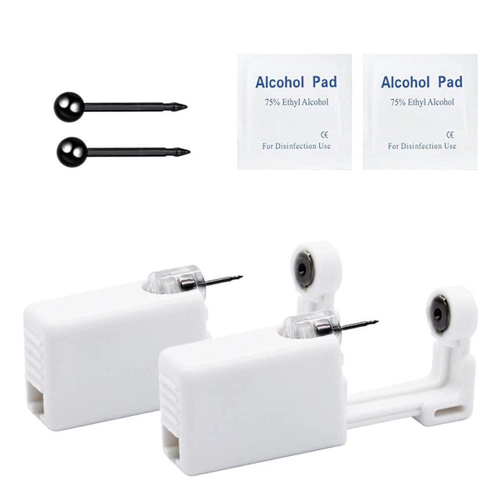 Self Piercing Ear Gun Kit - 2 Pack with 3mm Silver, Black, Gold Studs