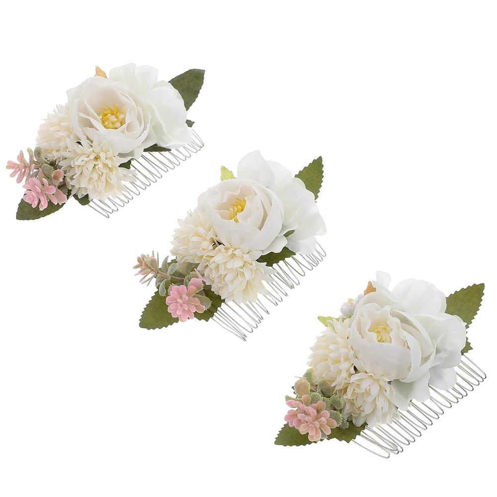 KALLORY 3pcs Floral Hair Comb for Women Elegant Flower Bridal Hair Accessories Lifelike Design for Weddings Engagements and Daily Wear for Moms and Friends