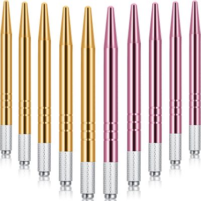 10 Pieces Microblading Pens Manual Eyebrow Microblade Pens Aluminum Hand Tools Light Manual Holder for Makeup Supplies Salons,2 Colors(Pink, Gold)