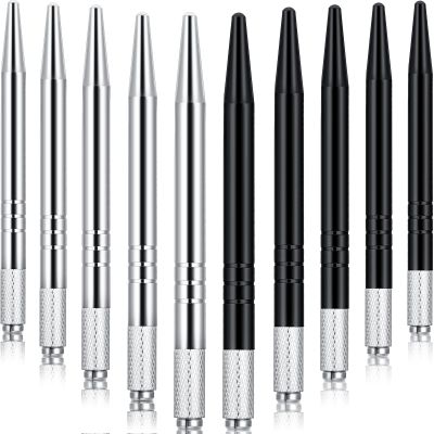 10 Pieces Microblading Pens Manual Eyebrow Microblade Pens Aluminum Hand Tools Light Manual Holder for Makeup Supplies Salons,2 Colors(Silver, Black)