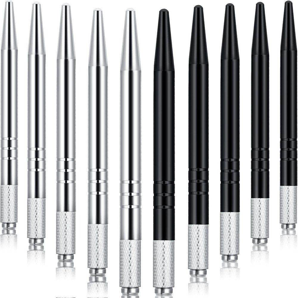 10 Pieces Microblading Pens Manual Eyebrow Microblade Pens Aluminum Hand Tools Light Manual Holder for Makeup Supplies Salons,2 Colors(Silver, Black)