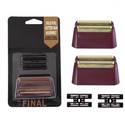 2 pcs Professional 5 Star Series Finale Shaver Shaper Replacement Super Close Gold Foil and Cutter Bar Assembly Compatible with Wahl Shaver Foil Model 7043-100,7031-100(Red)