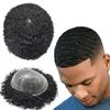 Afro Mens Toupee Full Poly Base Man Weave Thin Skin Hair Unit 100% Virgin Human Kinky Curly Hair Replacement Units for Black Men 8X10 Inch (Afro Wavy 6mm, 1# Jet Black-120% Medium Light to Medium Density) view 1