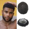 Afro Mens Toupee Full Poly Base Man Weave Thin Skin Hair Unit 100% Virgin Human Kinky Curly Hair Replacement Units for Black Men 8X10 Inch (Afro Wavy 8mm, 1# Jet Black-120% Medium Light to Medium Density) view 1