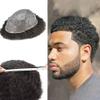 Afro Curly Toupee for Black Men Full Poly Base Man Weave Thin Skin Hair Unit 100% Virgin Human Kinky Curly Hair Replacement Units for Black Men 8X10 Inch(Afro Wavy 6mm, #1B Off Black / Natural Black-120% Medium Light to Medium Density) view 1