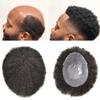 Afro Curly Toupee for Black Men Full Poly Base Man Weave Thin Skin Hair Unit 100% Virgin Human Kinky Curly Hair Replacement Units for Black Men 8X10 Inch(Afro Wavy 6mm, #1B Off Black / Natural Black-120% Medium Light to Medium Density) view 3