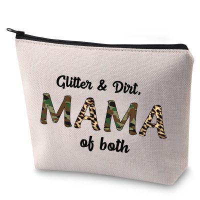 BLUPARK Mother's Day Gift for Mom Glitter and Dirt Mama of Both Makeup Bag Mom Life Gift for Mom To Be (Mama of Both)