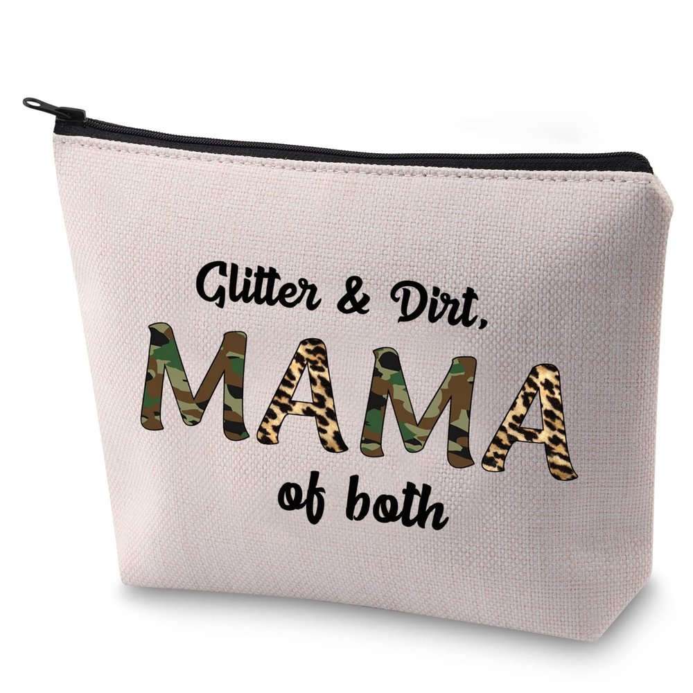 BLUPARK Mother's Day Gift for Mom Glitter and Dirt Mama of Both Makeup Bag Mom Life Gift for Mom To Be (Mama of Both)