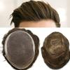 Mens Toupee Swiss Lace With Poly Toupee for Men Human Hair Replacement Systems Bleached Knots Mens Hair Piece (8"x10 100% Light Density, 530 Light-Med Brown+30% Gray) view 1