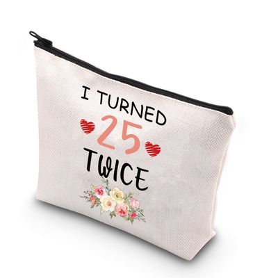 BDPWSS 50th Birthday Gifts For Women 50 Years Old Birthday Makeup Bag I Turned 20 Twice 50th Milestone Birthday Gift For Boss Coworker Friend Sister (Turned 25 twice)