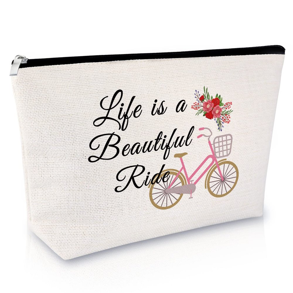 Bike Lovers Gift for Women Friend Makeup Bag Cycling Gift for Girl Daughter Cosmetic Bag Bicycle Presents for Bike Lover Rider Riding Presents for New Driver Birthday Christmas Travel Cosmetic Pouch