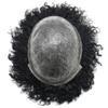 Afro Curl Toupee for Black Men 10X8 Full Poly African American Human Hair Systems All Injected PU Skin Hairpiece Replacement Kinky Curly Mens Wigs (8x10, 1# JET BLACK 6mm afro wave) view 3