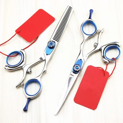 Swivel Thumb Hair Cutting Shears, Upscale Japan 440c 6inch fly rotation hair scissors cutting barber makas thinning shears hairdressing scissors set (Color : Set)