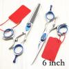 Swivel Thumb Hair Cutting Shears, Upscale Japan 440c 6inch fly rotation hair scissors cutting barber makas thinning shears hairdressing scissors set (Color : Set) view 2