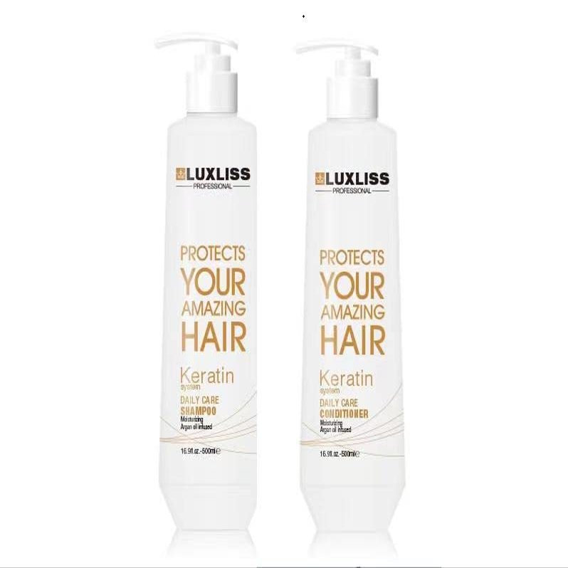 Luxliss Keratin Daily Care Shampoo and Conditioner Set, 2 Pack (16 Fl Oz each), Moisturizing, Anti-frizz, Repairing, for Chemically Treated Hair, Argan Oil