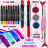 Jim&Gloria Dustless Hair Chalk for Girls Washable with Clip in Hair Extensions, Brushes and Glitters, Kids Temporary Color Dye, Gifts for Teen Girl Trendy Stuff, Teenage 7 8 9 10 11 12 13 14 Year Old view 2