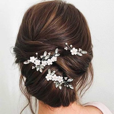 EASEDAILY Flower Bridal Hair Pins Silver Crystal Bride Wedding Hair Pieces Pearl Hair Accessories for Women and Brides (Pack of 3)
