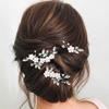 EASEDAILY Flower Bridal Hair Pins Silver Crystal Bride Wedding Hair Pieces Pearl Hair Accessories for Women and Brides (Pack of 3) view 1