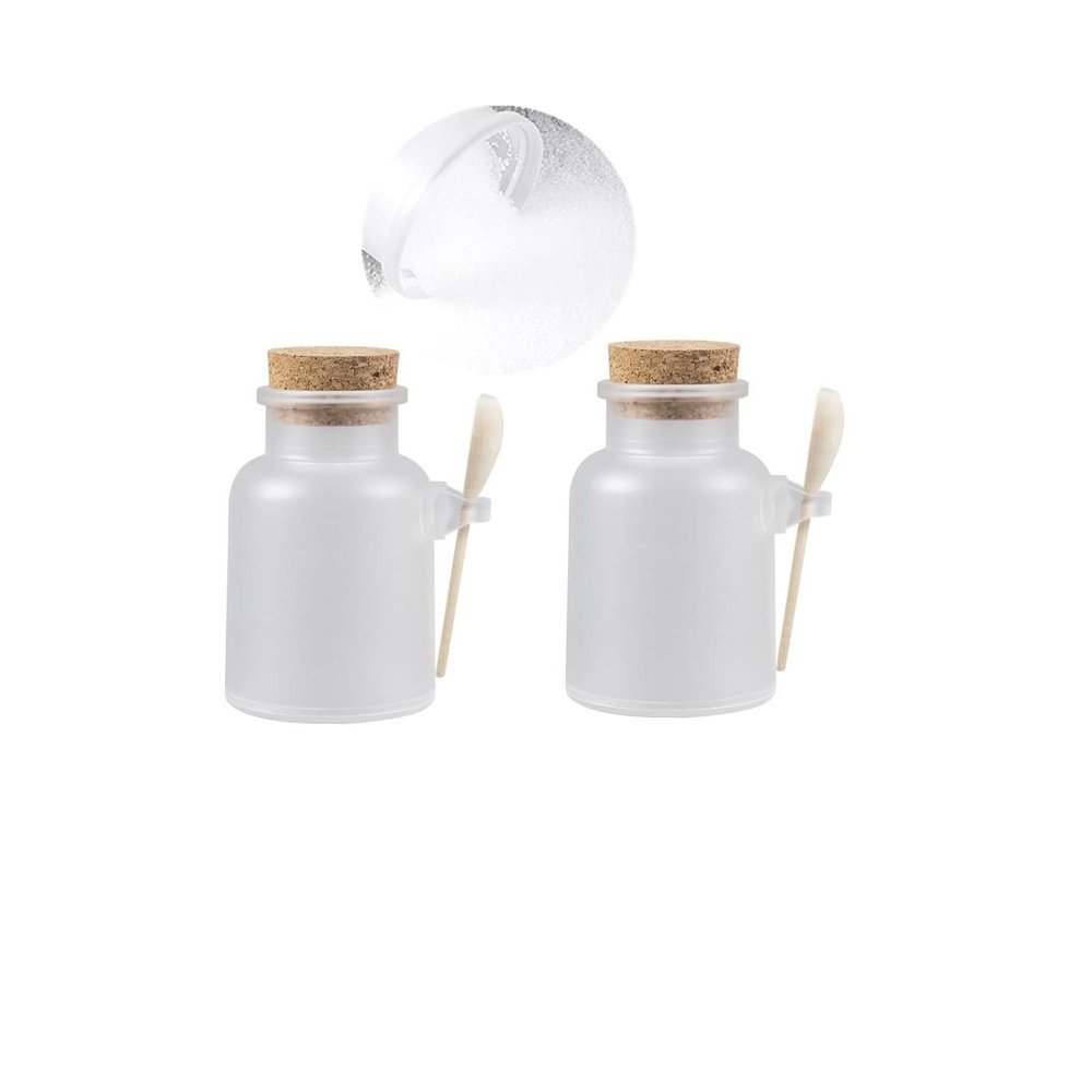 2pcs Empty Cosmetic Containers for Toiletries, Frosted Bath Salts Jars with Cork & Spoon, Plastic Travel Bottles Jars for Powder Sugar Bowl, Body Scrub Storage Canisters Pots (500ml/17oz)