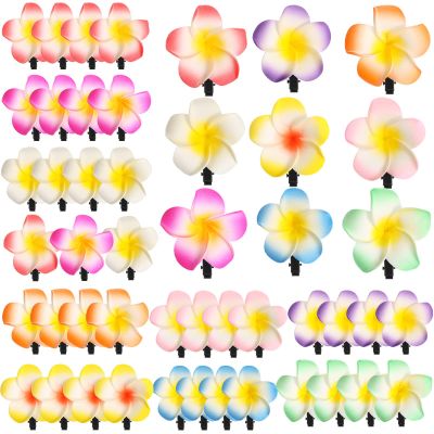 48 Pack Hawaii Hair Clips 1.97 Inch Hawaiian Flower Hair Clip Artificial Plumeria Hair Clip for Women Girls Luau Supplies Favors Bridal Wedding Party Accessories Beach Hair Decorations, 9 Colors